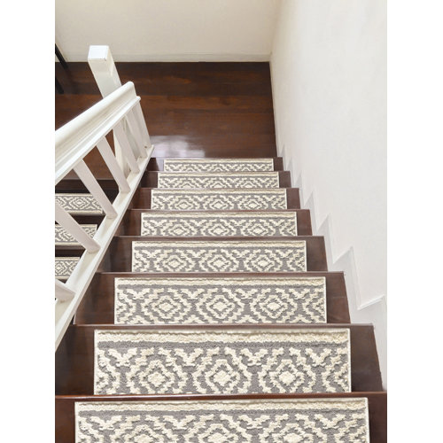 Foundry Select Bevel Stair Treads for Wooden Steps White/Gray Shag Stair Rugs Machine Washable